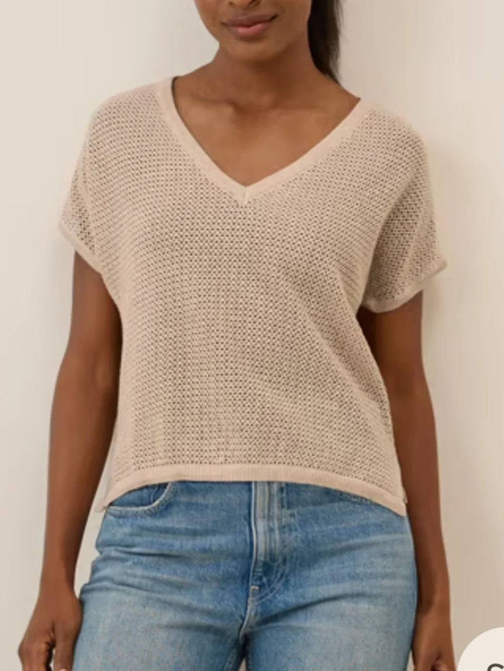 Pact Beachside Crochet Knit V-Neck Top